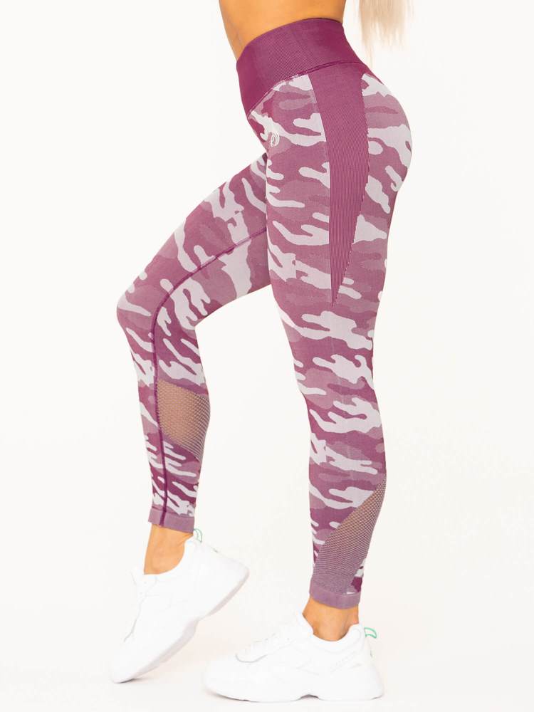 Ryderwear Camo Seamless High Waisted Leggings - Burgundy Camo