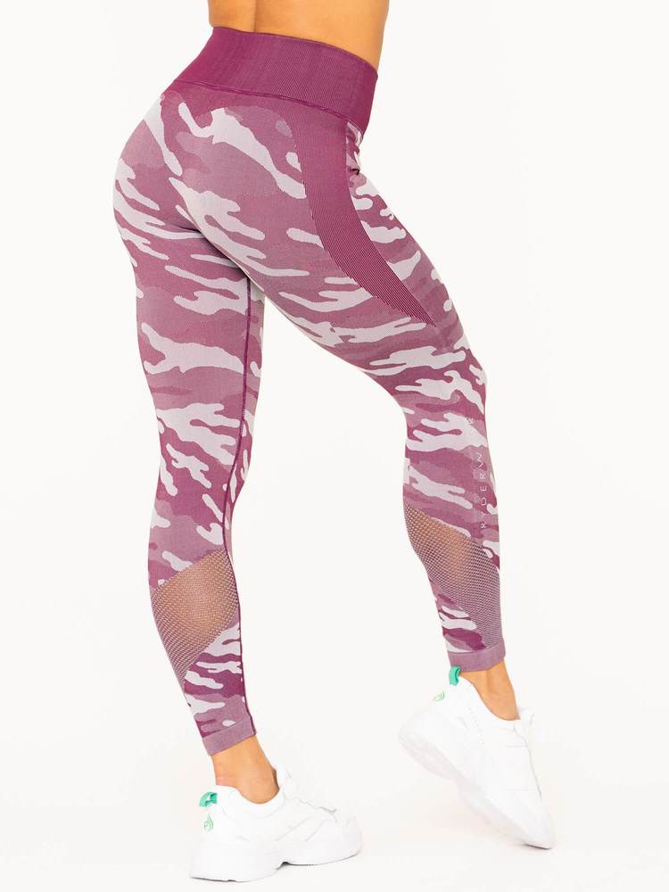 Ryderwear Camo Seamless High Waisted Leggings - Burgundy Camo