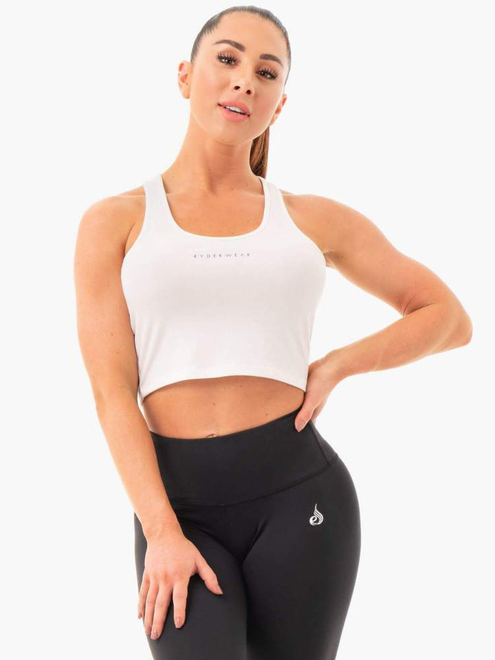 Ryderwear Cropped Racer Back Tank - White