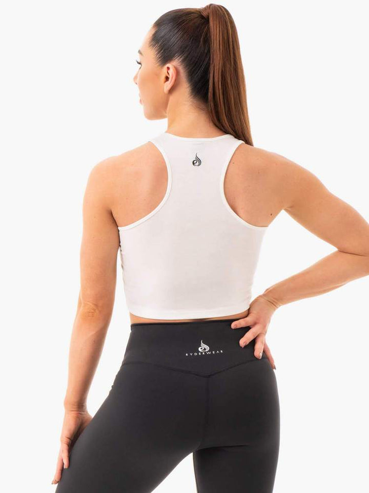 Ryderwear Cropped Racer Back Tank - White