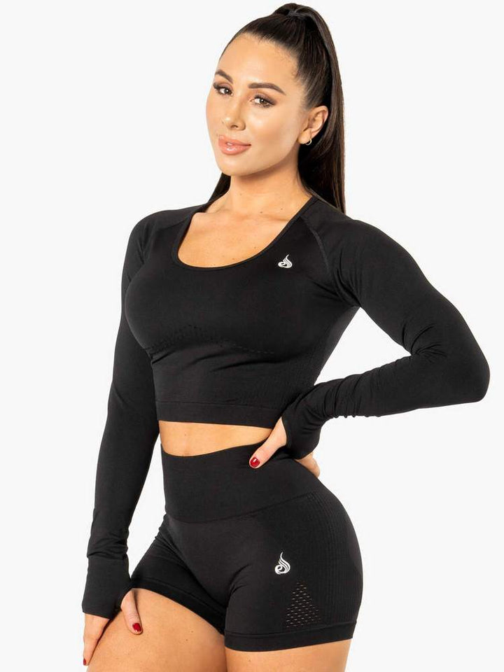 Ryderwear Electra Seamless Long Sleeve Crop - Black