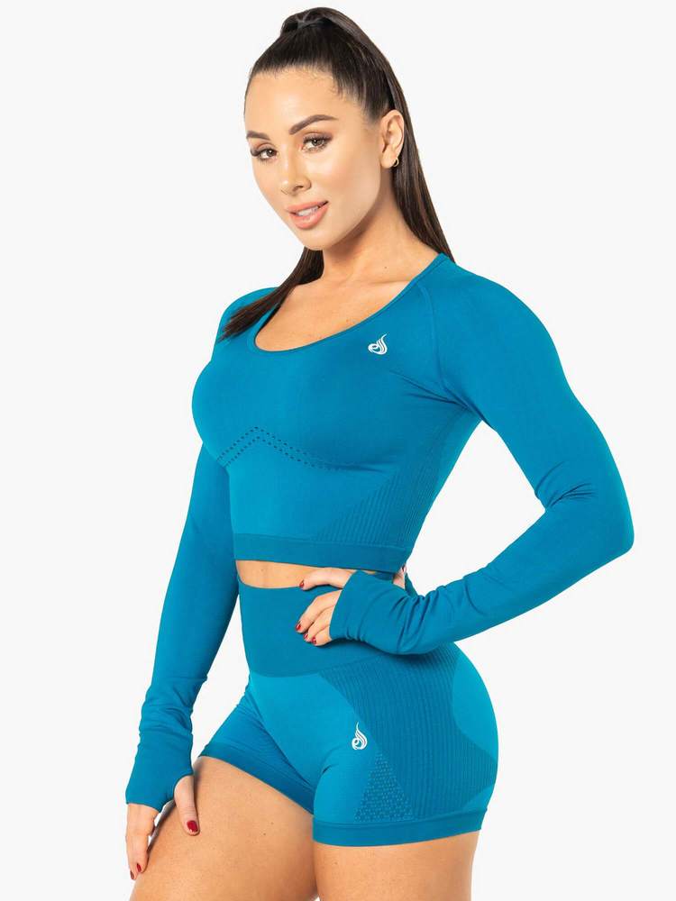 Ryderwear Electra Seamless Long Sleeve Crop - Electric Blue