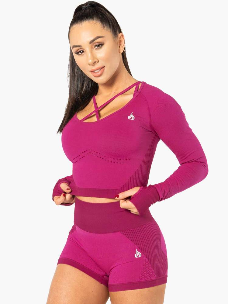 Ryderwear Electra Seamless Long Sleeve Crop - Electric Pink